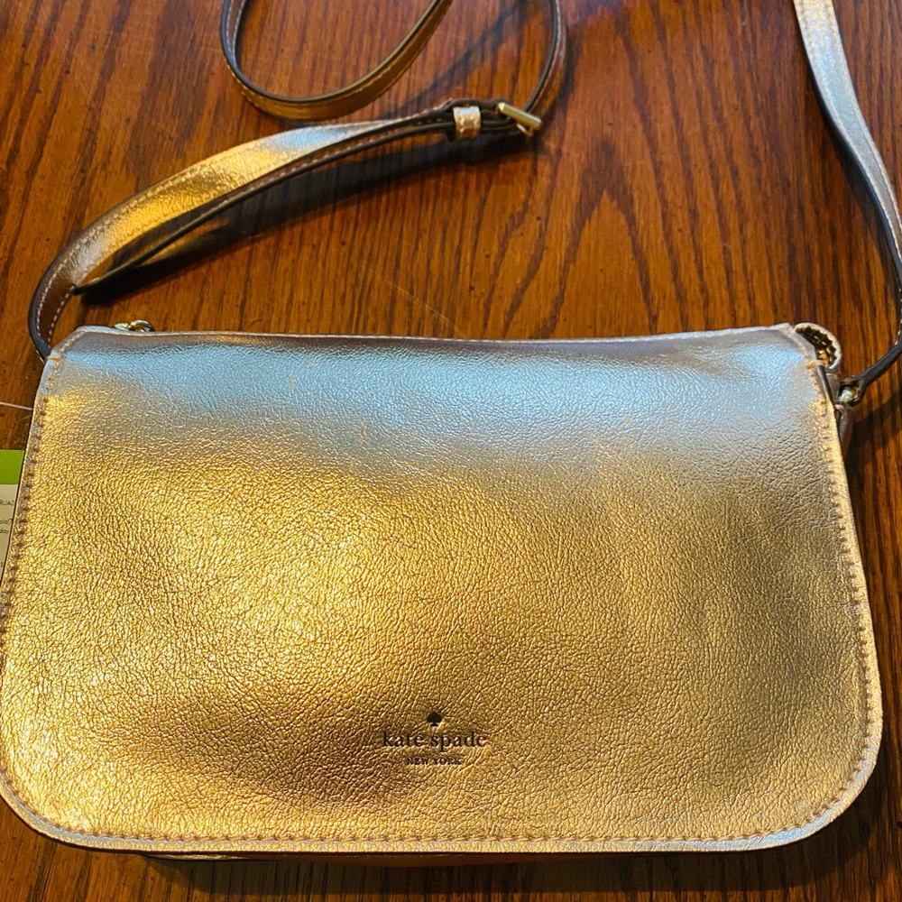 Kate Spade Holiday Lane Val Metallic Zip Rose Gold Leather Cross Body Bag